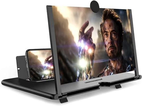 Lente di ingrandimento per cellulare da 14-18 pollici,lente ingrandimento smartphone 3D HD,Anti luce blu, pieghevole, adatto a tutti i telefoni cellular, ideale per film, video. (14 pollici, Nero)
