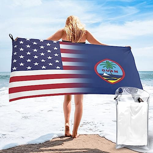 Serviette de plage drapeau USA et Guam, serviettes de plage en microfibre, surdimensionnées, à séchage rapide (80 x 160 cm), résistantes au sable, absorbantes, compactes, couverture de plage, serviett
