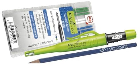 Pica Tieflochmarker Set - Pica Dry Tieflochmarker mit 8 Permanent Ersatzminen wasserstrahlfest in blau/weiß/grün