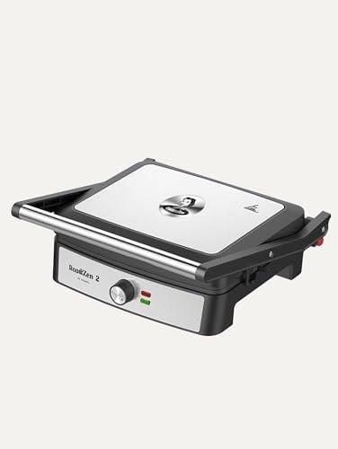 Sandwichera-Grill RoastZen 2-2200W - Tostadora Horizontal y Grill Eléctrico con Revestimiento Antiadherente, Mango de Tacto Frío y Sensor de Temperatura Automático