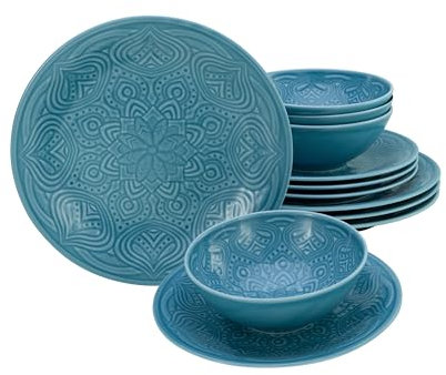 CreaTable, 21623, Serie Orient Mandala, 12-teiliges Geschirrset, Teller Set aus Porzellan, spülmaschinen- und mikrowellengeeignet, Made in Europe