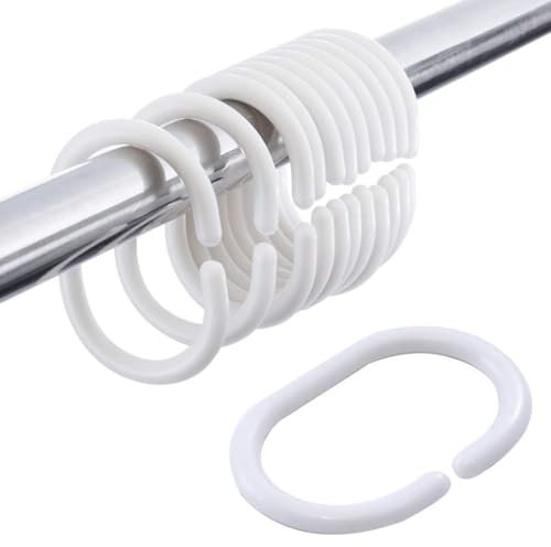 24 Pcs Ganchos de Cortina de Ducha en Forma de C, Ganchos para Cortinas de Baño, Anillas de Plástico para Cortinas, para Barra de Cortina de Ducha y Barra de Cortina de Ducha, Color Blanco