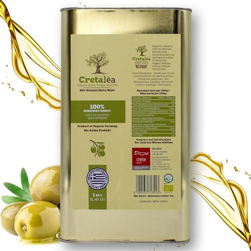 Olio d'oliva Bio 3 litri – Cretalèa – da Creta – raccolto fresco – spremuto a freddo – Extra Nativo – Grecia – Prima classe