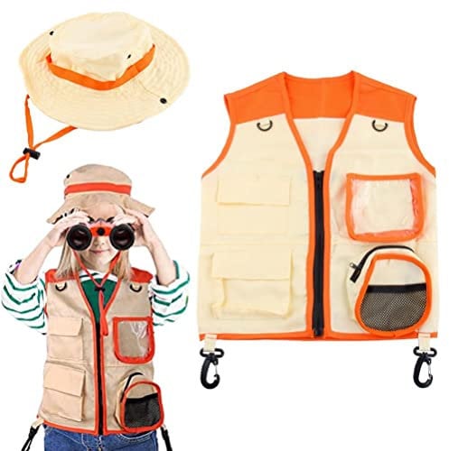 Ghzste Outdoor-Explorer-Set Kinder, 2-teiliges Kinder-Explorer-Kostüm-Set, Forscherset,Frachtweste und Hut, Outdoor-Explorer-Set, Rollenspiel-Cosplay Insektenforscher, Tierpfleger, Park (B)
