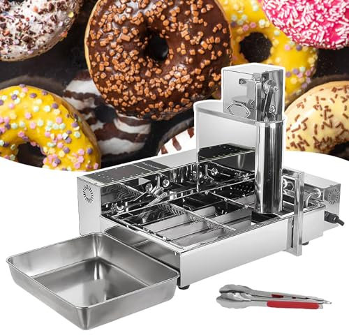 Automatic Donut Maker Machine,Commercial Electric Donut Fryer - Effortlessly Make 360pcs/h of Donuts with Adjustable Thickness,Professional Stainless Steel Donut Fryer - 4 Rows Hopper