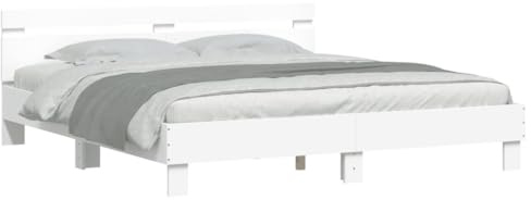 vidaXL Bettgestell, Bettrahmen mit Lattenrost, Bett Gästebett mit Kopfteil, Doppelbett Schlafzimmerbett Schlafzimmermöbel, Weiß 200x200cm