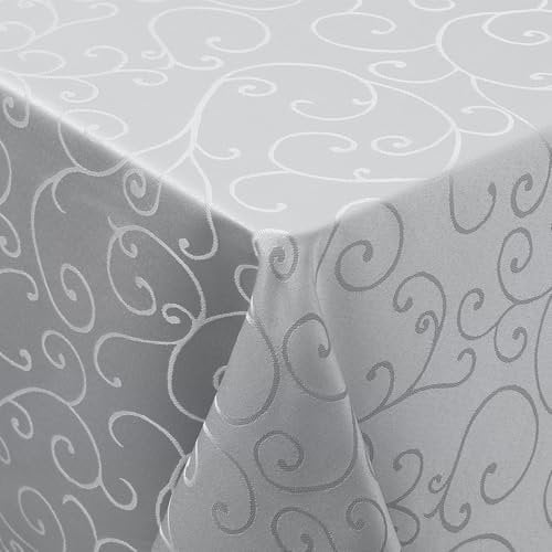 Smiry Tischdecke Abwaschbar Ornamente Rechteckig 130 x 220 cm Tischtuch Damast Tafeldecke Kratzfest aus Polyester Pflegeleicht für Küche, Party - Grau