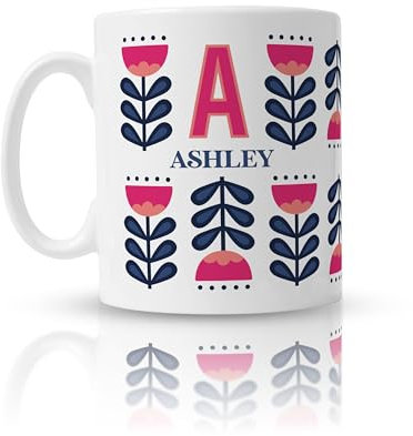 Personalised Initial Mug: Customised Mug with 70's Flower Retro Pattern - Unique Mugs for Women, Perfect Gift for Special Occasions