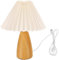 UKCOCO Lampes De Table De Chevet : Lampe De Table De Chevet Avec Base En Bois Avec Abat-Jour En Tissu De Lin Veilleuse Esthétique Ports De Charge USB C Pour Lampes De Table De Salon