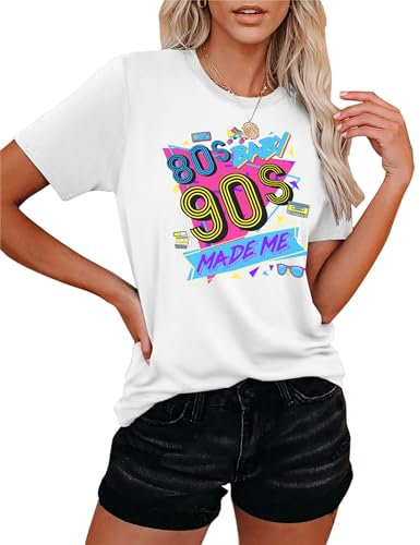 80s Baby 90s Made Me Shirt Damen Vintage Batik 90er Jahre Shirts Lässiges Retro 80er Jahre Nostalgie Shirt Oberteile (Weiß-b,L)