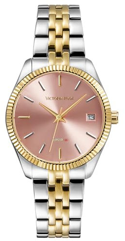 VICTORIA HYDE Damenuhren mit Two-Tone Edelstahl Armband Calendar Uhr für Damen Mode Gold Silber Armbanduhr Damenuhr