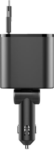 iYeHo Retractable Car Charger,4 in 1 Fast Charger,Car Adapter with Retractable Cables and Dual USB Ports for iPhone 15/15 Plus/15 Pro/15 Pro,Galaxy S23,MacBook Pro,iPad Air,and More (Black Gray)