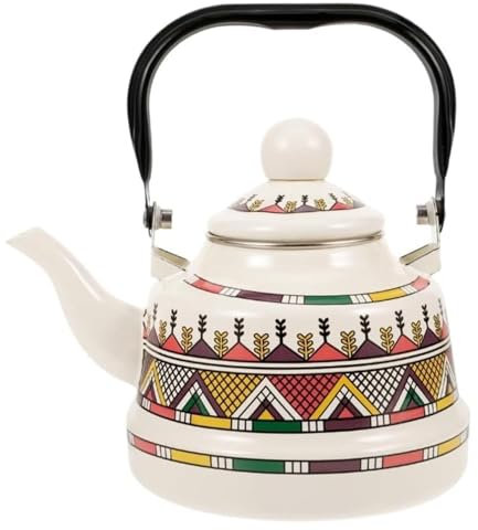 RSBFER Tetera Vintage con Esmalte Floral, Tetera de Calentamiento rápido con Mango de Porcelana de Tacto frío para Agua Caliente, sin silbidos,Blanca,1.1L