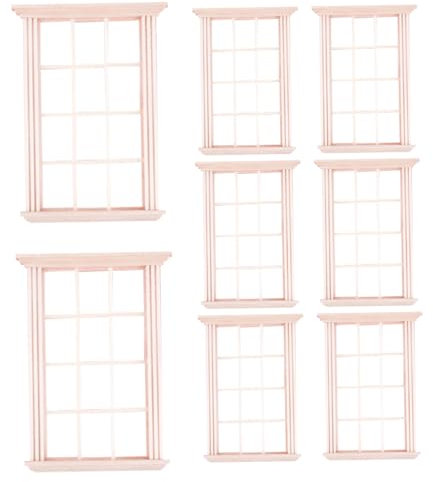 8pcs Dollhouse Fenster 1:12 Hölzer Miniaturfenster Rahmen DIY Craft Mini Fenster Modell mit 12 Gitterpuppen Hausmöbeln für Puppenhauszubehör