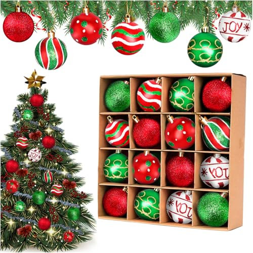 Weihnachtskugeln Kunststoff Set,16 Stücke 6 cm Weihnachtsbaumkugel Dekoration, Plastik Weihnachtskugeln Funkelnd Für Weihnachtsbaum Dekoration Indoor Outdoor
