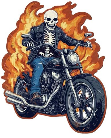 WADORN Motorrad Totenkopf Vintage Blechschild Metall Metallblechschild Mit Skelett Auf Motorradflamme Cooles Fahrzeugposter Wandschilder Zum Aufhängen Dekoration Für Club Spielzimmer 32.6x26cm