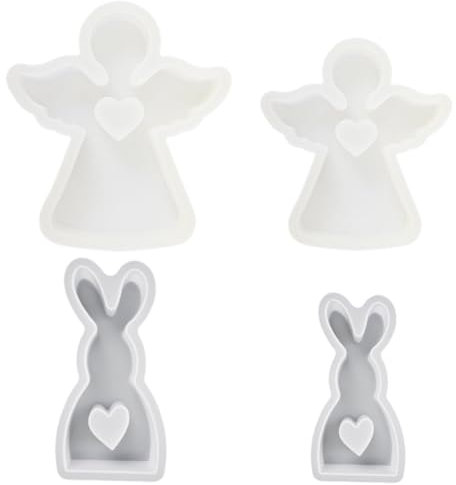 Lapin Ange Moulle Bougies,4 Pièces 3D Lapin Moule en Silicone Ange Moule à couler Moules Pâques Résine époxy Moule en Silicone Mignon Pour DIY savon Ornements Artisanau bougies plâtre