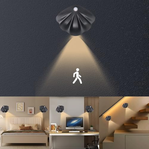 LED-Wandleuchte mit Bewegungsmelder, USB-C, magnetisch, 3 Farben, schwarz | Akku-betrieben, kabellos, USB-C aufladbar, für Wohnzimmer, Schlafzimmer, Treppenhaus. Magnetisch, ohne Bohren.