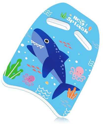 HeySplash Tabla de Natación para Niños, Flotador de EVA Ligero Ayuda de Entrenamiento Fuerza de Piernas con Patrón Lindo Equipo Auxiliar de Ejercicio para Piscina Principiantes, Tiburón Azul