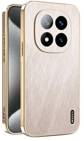 ILING Hülle für Xiaomi Redmi Note 14 Pro+ Plus 5G, Gebürstetes Texturdesign Prämie Handyhülle aus Leder-Finish, Ultradünne Weich Silikon TPU Bumper Stoßfeste Schutzhülle (Gold)