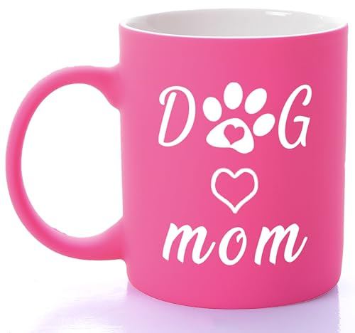 11oz Vibrant Dog Mum Gifts, Dog Mom Ceramic Coffee Mug Mothers Day Mug with Text - Gifts for Women, Her, Mom, Friends, Colleagues - for Christmas, Birthday, Doggy Lovers (Pink)