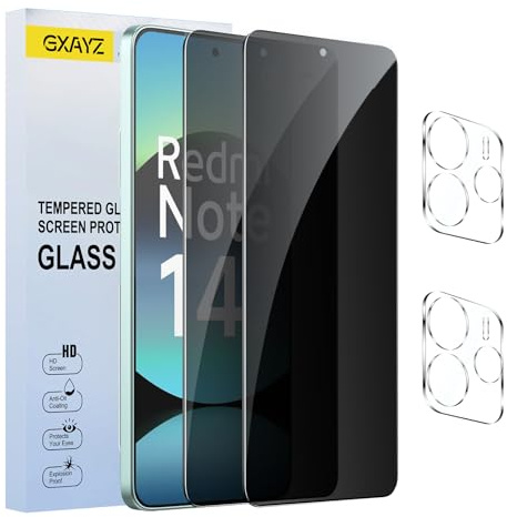 GXAYZ 【4 Stück Sichtschutz Schutzfolie für Xiaomi Redmi Note 14,Privacy Panzer Schutz glas,[2* Anti-Spy Schutzglas + 2* Kameraschutz] Anti-Peeping Sichtschutzfolie，Anti-Spy Schutzglas