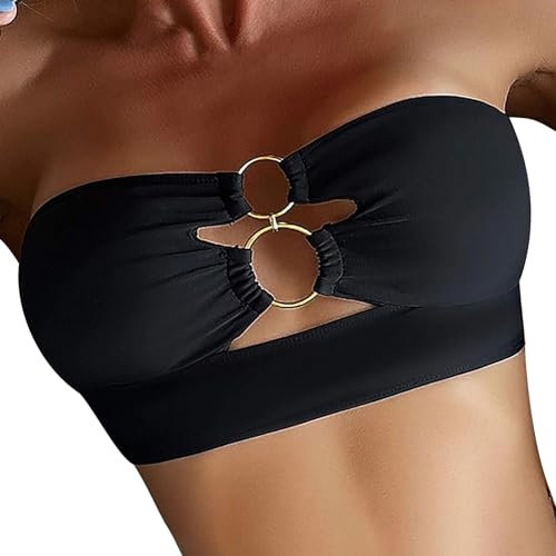 Nidddiv Tops Ausgehöhlte Schulter Damen Sexy Cut Out Ring Bandeau Bikini Top Badeanzug Badeanzug Tops Tops Mit Schönem Rücken (Black, M)