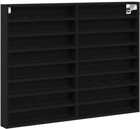 vidaXL Wandmontierte Vitrine in schwarzer Eiche | Stylische Aufbewahrungslösung mit 10 Regalen | Einfache Montage | Holz | Ideal für Wohnzimmer und Foyer | Regalständer für die Inneneinrichtung