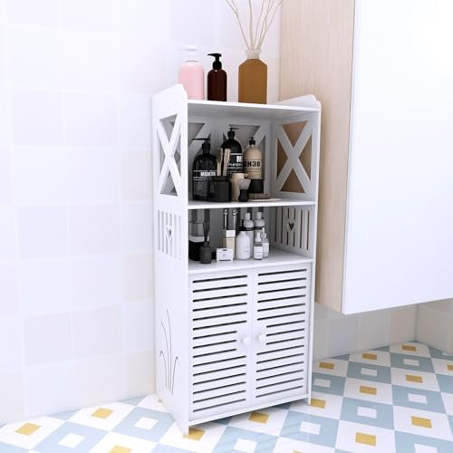 HUOLE Support Papier Toilette Armoire,Petit Meuble de Rangement pour Toilettes, Meuble de Salle de Bain sur Pied Design Moderne, Colonne, Armoire/penderie,40 * 25 * 90cm-Blanc