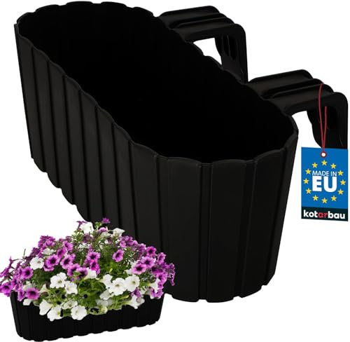 KOTARBAU® Pot de fleurs, 40 x 15 x 15 cm, anthracite, en PVC, pour balcon, avec support, bac à plantes, extérieur, balustrade, balcon, pot de fleurs, pot de fleurs