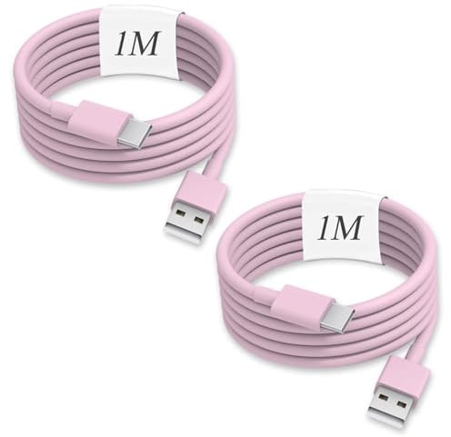 USB to USB C Cable Pink 15 Plus Car Charger Lead Fast Charging Cable Type C 1M Compatible for iPhone Wire 16 Plus 15 Pro Max 17 Air iPad Pro Mini/Samsung Galaxy Flip/Fold S25 Ultra S24 S23/Pixel 2Pack