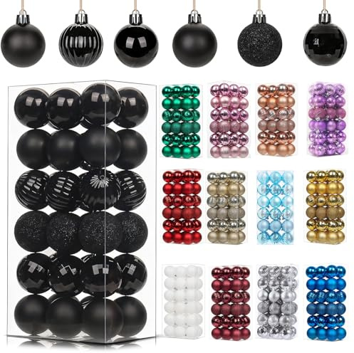 Bolas de Navidad para árbol de Navidad, adornos de bolas de Navidad (negro, 30 mm)