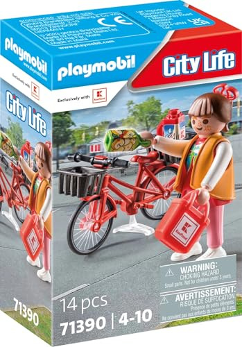 PLAYMOBIL City Life 71390 Einkäuferin mit Fahrrad, Spielfigur mit Zubehör, Stadtleben Kollektion