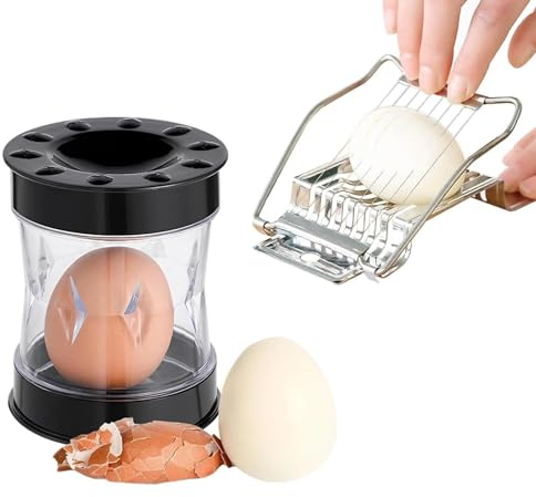 2 Pcs Egg Peeler and Egg Slicer Set, Egg Shell Remover for Hard Boiled Eggs, Egg Slicer for Hard Boiled Eggs, Shake to Instantly Peel, Kitchen Tool for Perfectly Peeled