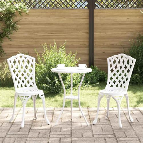 Teenpull Gartenstuhl 2er Set Weiß, 55 x 56,5 x 91cm Aluminium, mit Holzarmlehnen, wetterfest für Terrasse, Balkon