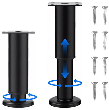 yotutun 2 Pieds de Meubles Réglables (18-30 cm) en Acier Inoxydable - Pieds en Acier Laminé à Froid - Pieds pour Meubles, Canapé, Pieds D'armoire, Lits - Noir