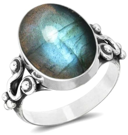 925 Sterling Silber plattiert Handgefertigter Schmuck Oval Labradorit, Rosenquarz, Karneol, Türkis Massiver Natürlicher Edelstein Boho Ring Für Damen