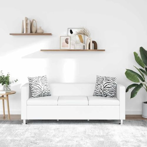 Mandloder 3-Sitzer Sofa Weiß Kunstleder, 170 cm Breite, mit 2 Kissen, Modernes Design für Wohnzimmer, Strapazierfähig, Einfache Reinigung, Hoher Sitzkomfort