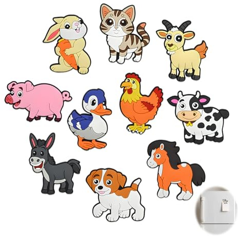 10 Imanes Nevera Mascotas Granja Educativos Magnéticos Pequeño | Imán nea, representante de bestias, ideal, visual colorido, aprendizaje juguetón, tacto suave, educativo, rígido