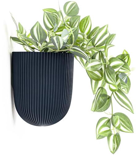 KONZEPT Blumentopf mit dezenter Wandbefestigung Ø 14,6 cm – Matter, geriffelter Hängetopf 2,1 L für Pflanzen, UV- & frostbeständig, für Innen & Außen, Anthrazit