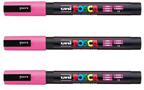 Posca - Marqueurs PC-3 M Uni-Ball - Gamme complète de 40 couleurs disponibles (Lot de 3) rose