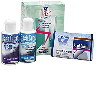 Trattamento Anticalcare e ANTIGOCCIA Lunga Durata per Box Doccia in Vetro/Cristallo (Jacuzzi,Teuco,Glass,Hafro,Novellini,ECC.) Flash Antigoccia Kit Spedizione IMMEDIATA