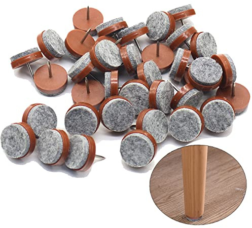 40pcs Round Heavy Duty Nail-on Felt Pad for Furniture Chair Table Leg Feet Floor Protectors Slide Smoothly (Brown, Pad Diameter 28mm)