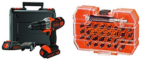 Black+Decker Akku-Multifunktionsgerät MT218KB / 18V Akkubohrer mit 2 Akkus + A7228 31-teilig Bit-Set für Schraub- und Montagearbeiten