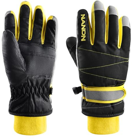 Azarxis Kids Ski Gloves Winter Snow Glove Windproof Warm Fleece Lined Thermal for Children Boys Girls Snowboarding Sledding Cycling Skiing Riding Skating Biking (Black - 8-10 Years)