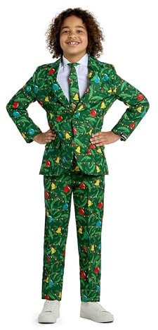 Suitmeister Jungen Weihnachtsanzug - Holiday Ugly Real Weihnachten Light Up Outfit - Grün - Inklusive Kinderblazer, Hose, Krawatte