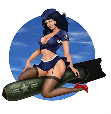 hotrodspirit - Sticker Pin Up Militär auf Bombe rund blau 13 x 11 cm selbstklebend