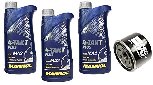 Motoröl Set 10W40 3 Liter + Ölfilter KN147 für Kymco Yamaha MXU 500 UXV 500 Xciting 500 FZS 600 XP 500 530 XVS 1300 YFM 700