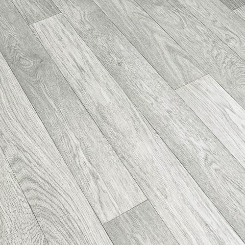 Detroit Light Grey Effect Vinyl Lino Flooring Kitchen Bathroom Waterproof Roll Sheet Anti-Slip Cushion Grandismo (2m x 3m)