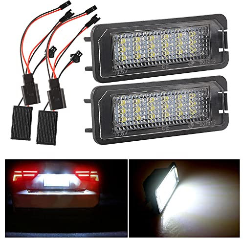 Maimiao 2PCS Golf Led Number Plate Lights, 18PCS 3528 SMD 6500K Waterproof Xenon White CanBus Error Free Rear License Plate Lamps for Volkswagen Golf 4 5 6 GTi MK4 MK5 CC Passat POLO PHAETON